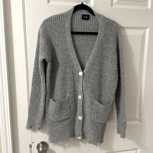 HEYSON cardigan Small grey cable knit slightly distressed on bottom&sleeves